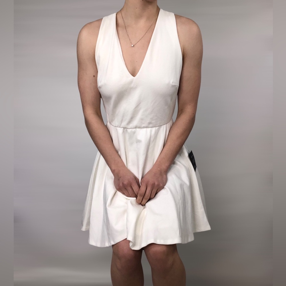 NWT Lulus Going Steady White Backless Mini Skater Dress Size M